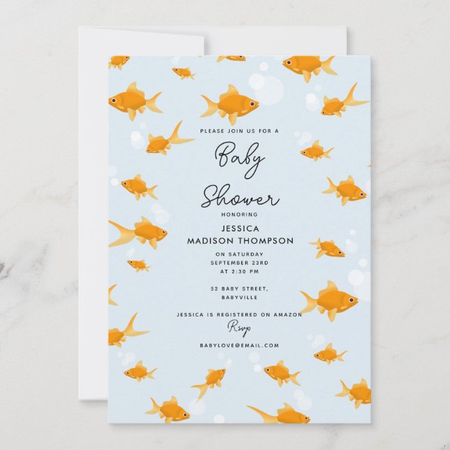 Cute Goldfish Swimming in Water Baby Shower Invitation (Front)