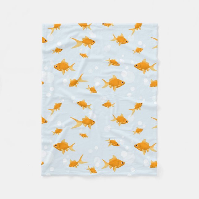 Cute Goldfish Swimming in Water Fleece Blanket (Front)