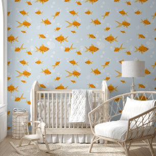 Cute Goldfish Swimming in Water Gender Neutral Wallpaper
