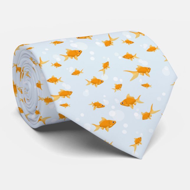 Cute Goldfish Swimming in Water Neck Tie (Rolled)