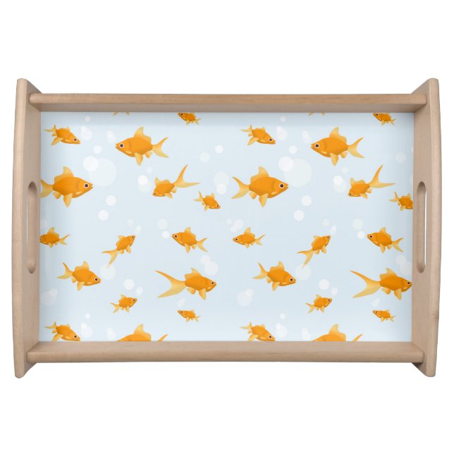 Cute Goldfish Swimming in Water Serving Tray (Front)