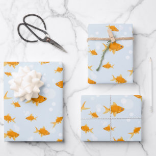 Cute Goldfish Swimming in Water Wrapping Paper Sheets