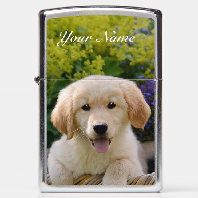 Cute Goldie Retriever Dog Puppy Personalized - Zippo Lighter (Front)