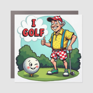 Cute Golf Ball and Golfer Illustration Car Magnet