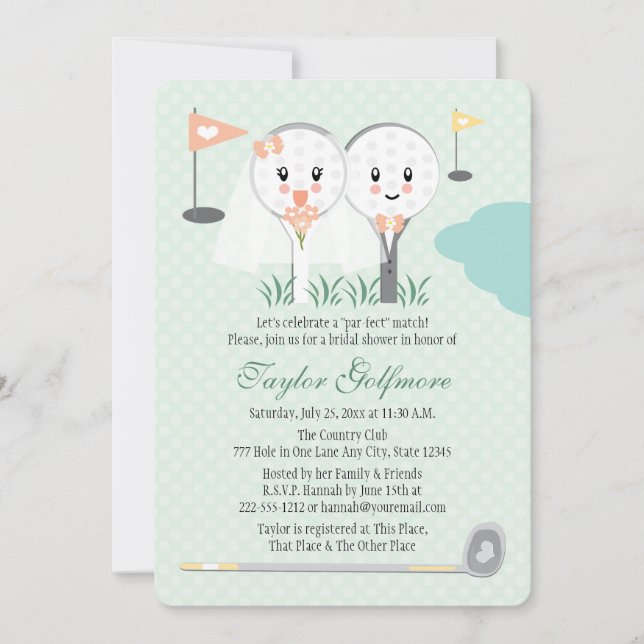 Cute Golf Ball and Tee Bride Groom Bridal Shower Invitation (Front)