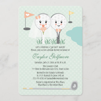 Cute Golf Ball and Tee Bride Groom Bridal Shower Invitation