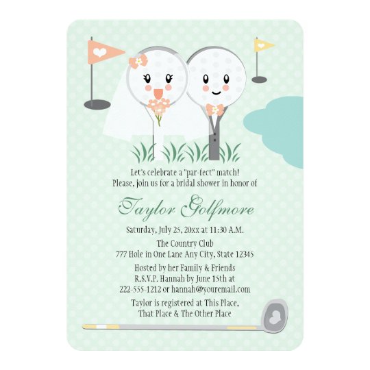 Cute Golf Ball and Tee Bride Groom Bridal Shower Invitation