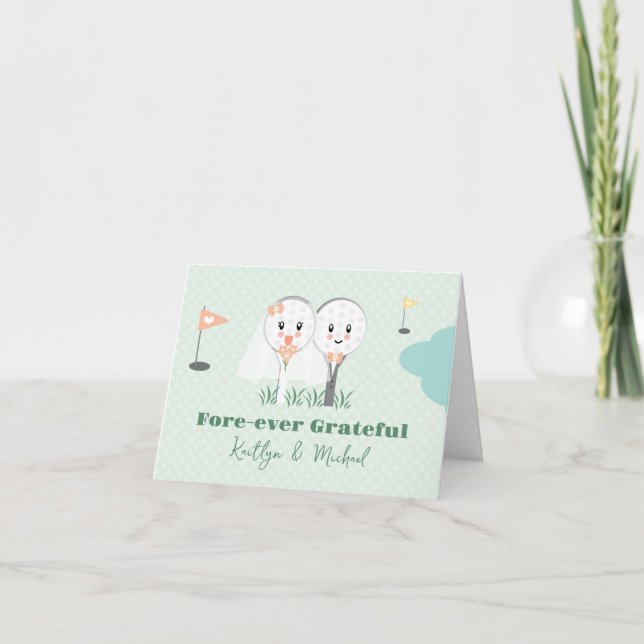 Cute Golf Ball Wedding Shower Thank You Card (Front)
