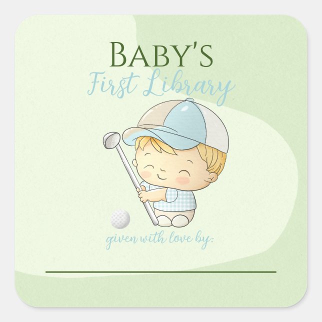 Cute Golf Boy First Library Bookplate Shower (Front)