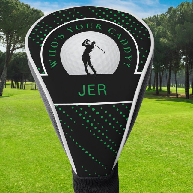 Cute Golf Caddy Quote Custom Monogram Black Green  Golf Head Cover (Cute Golf Caddy Quote Custom Monogram Black Green Golf Head Cover)