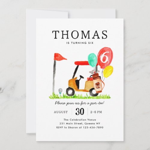 Cute Golf Cart Bag Balloon Kids Par_tee Birthday Invitation