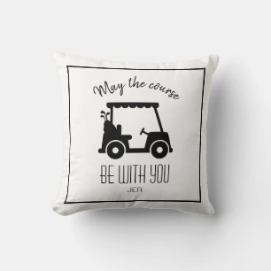 Cute Golf Cart Course Quote Golfer Black & White T Throw Pillow