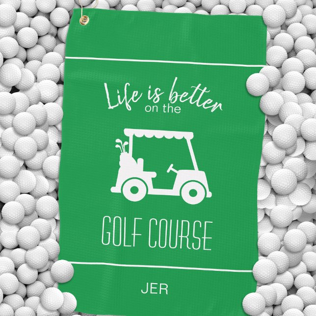 Cute Golf Cart Golfer Golf Course Quote Green Golf Towel (Creator Uploaded)