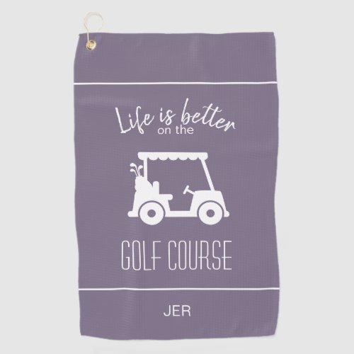 Cute Golf Cart Golfer Golf Course Quote Purple Golf Towel