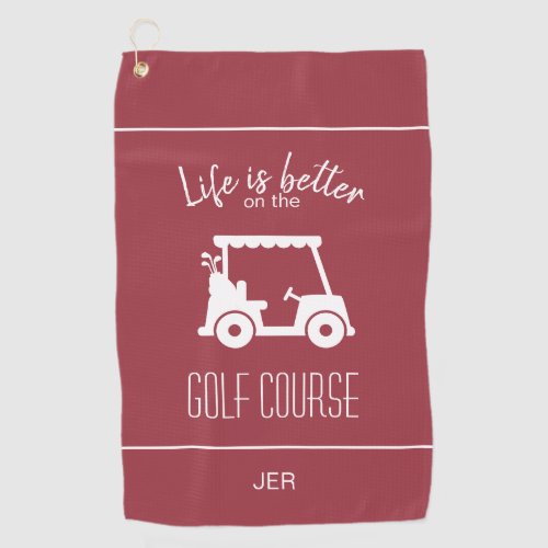 Cute Golf Cart Golfer Golf Course Quote Red Golf Towel