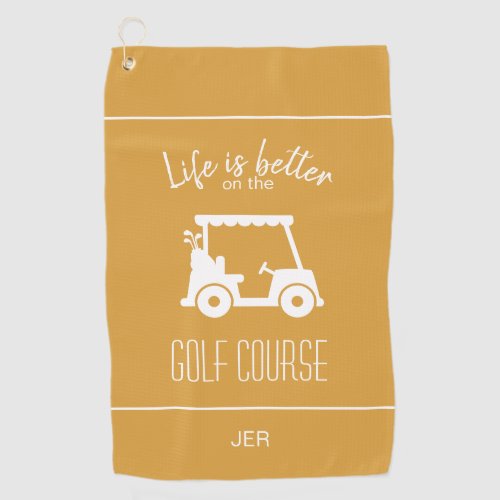 Cute Golf Cart Golfer Golf Course Quote Yellow Golf Towel