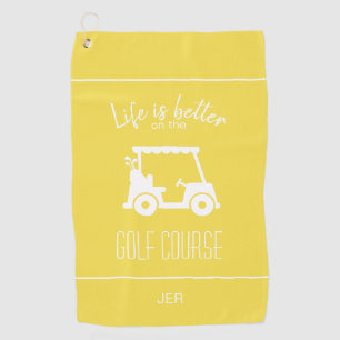 Cute Golf Cart Golfer Golf Course Quote Yellow Golf Towel