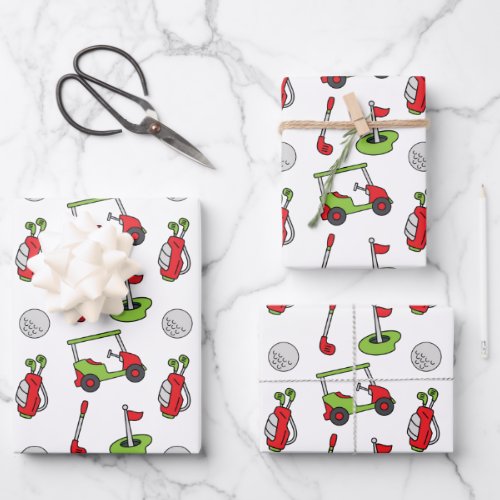 Cute Golf Christmas Wrapping Paper Sheets