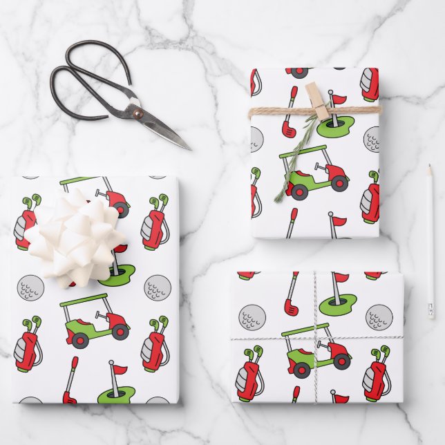 Cute Golf Christmas Wrapping Paper Sheets (Front)