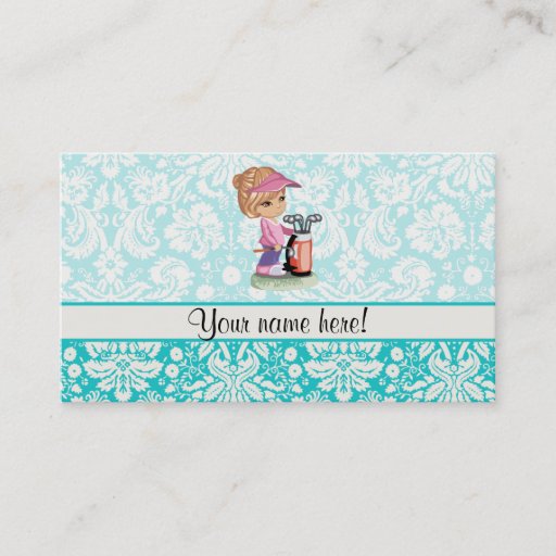 Customizable Cute Golf; Damask Pattern Business Card Template