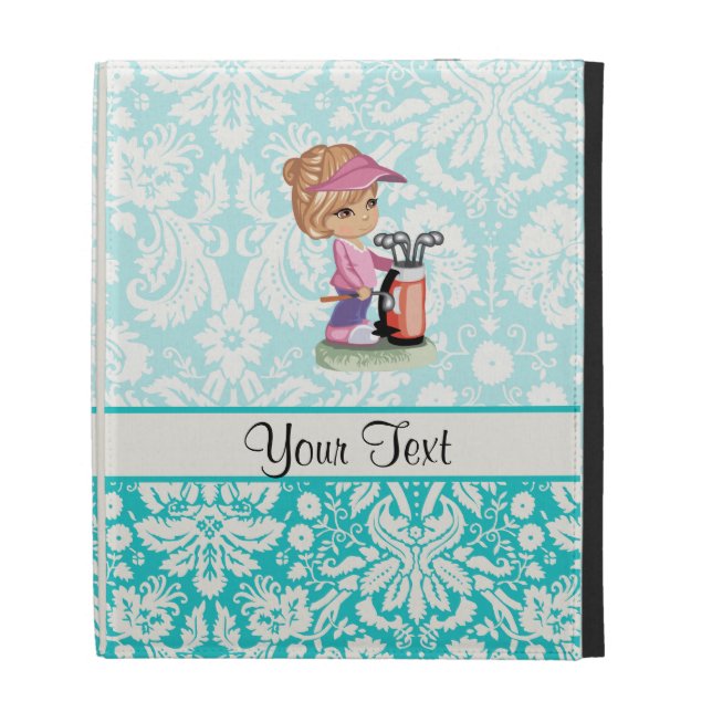 Cute Golf; Damask Pattern iPad Folio Cover (Front)