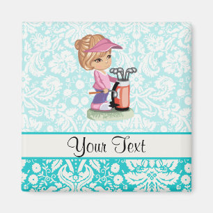 Cute Golf; Damask Pattern Magnet