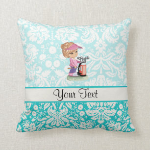 Cute Golf; Damask Pattern Throw Pillow