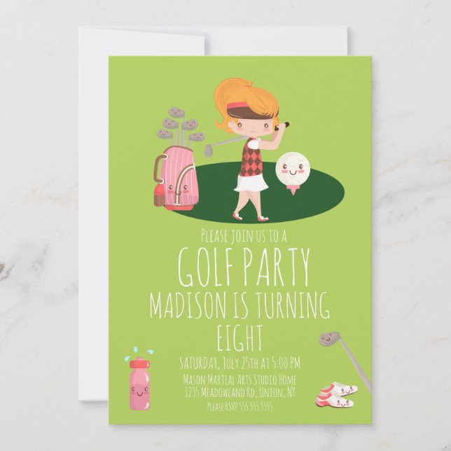 Cute Golf Girl's Birthday Party  Invitation (Front)