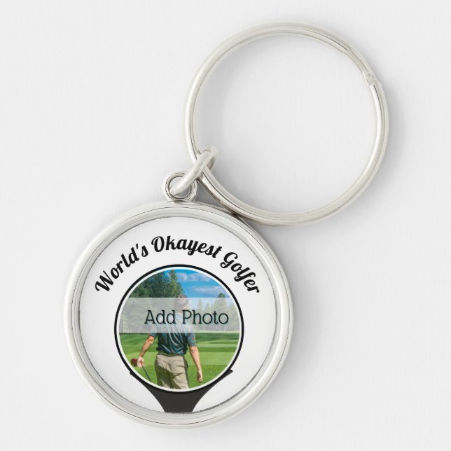 Cute Golf players photo World's Okayest Golfer Keychain (Front)