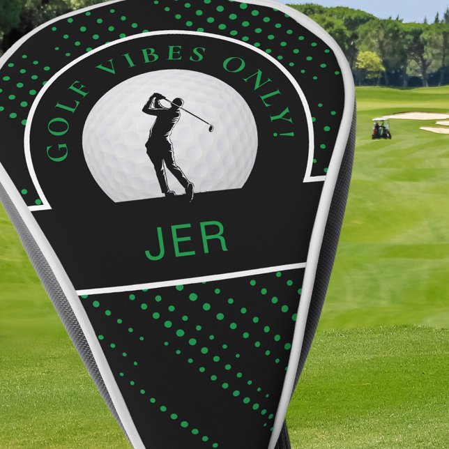 Cute Golf Vibes Quote Custom Monogram Black Green Head Cover (Creator Uploaded)