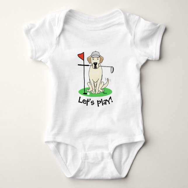 Cute Golf Yellow Labrador Retriever Dog Baby Bodysuit (Front)
