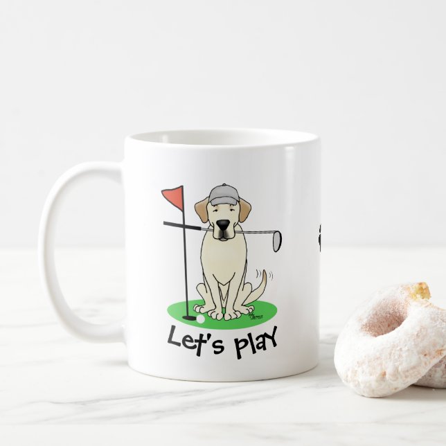 Cute Golf Yellow Labrador Retriever Dog Coffee Mug (With Donut)