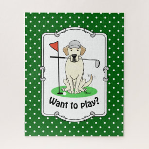 Cute Golf Yellow Labrador Retriever Dog Jigsaw Puzzle