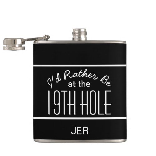 Cute Golfer 19th Hole Monogrammed Initials Black Flask