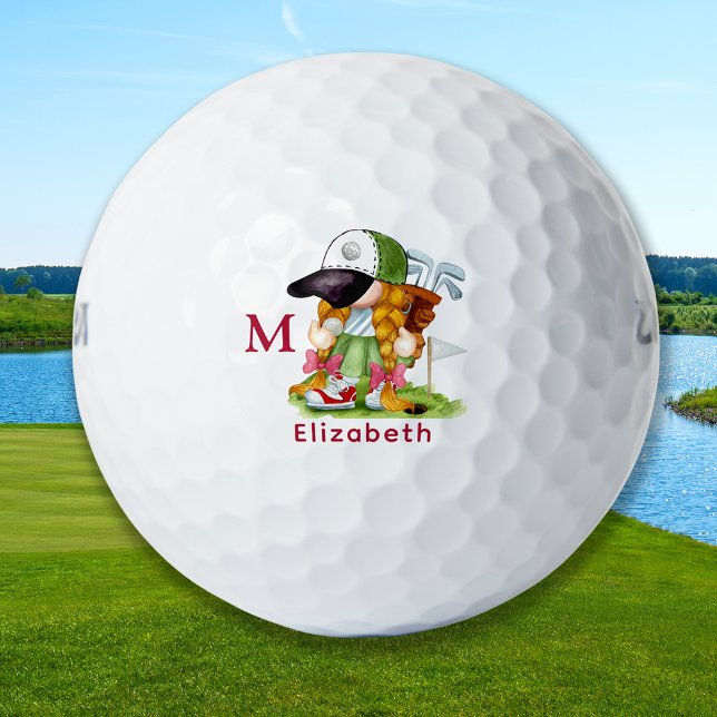 Cute Golfer Gnome Personalized Modern Monogram Golf Balls (Creator Uploaded)