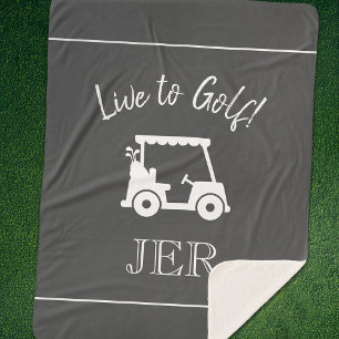 Cute Golfer Golf Cart Monogrammed Initials Gray Sherpa Blanket