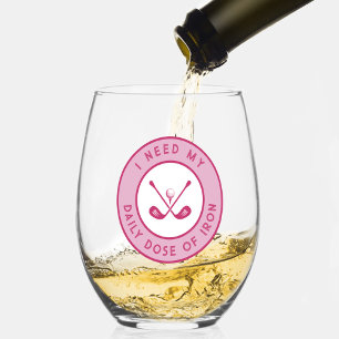 Cute Golfer Humor Funny Golf Pink Iron Sports Pro Stemless Wine Glass