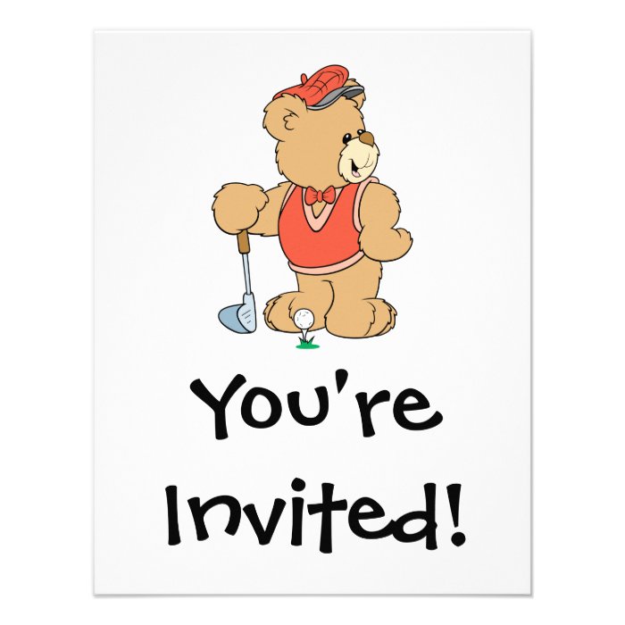 Cute Golfing Golfer Bear Invitations