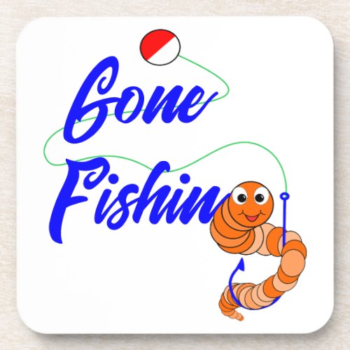 Cute Gone Fishing Cartoon Fishing Worm and Bobber Beverage Coaster