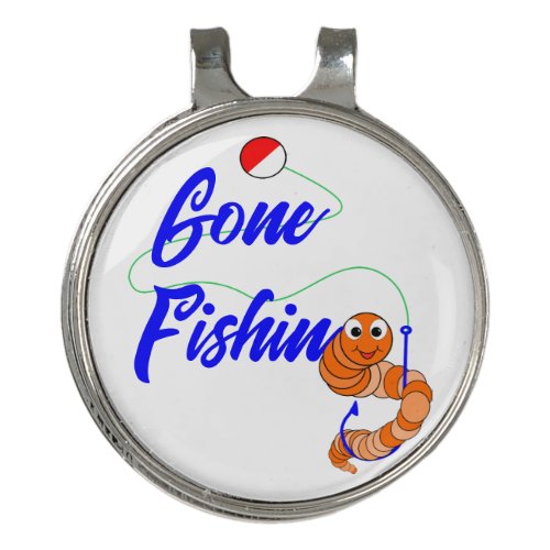 Cute Gone Fishing Cartoon Fishing Worm and Bobber Golf Hat Clip