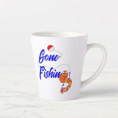 Cute Gone Fishing Cartoon Fishing Worm and Bobber Latte Mug