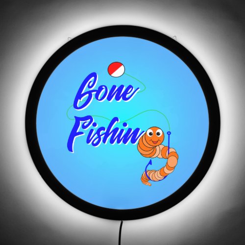 Cute Gone Fishing Cartoon Fishing Worm and Bobber LED Sign
