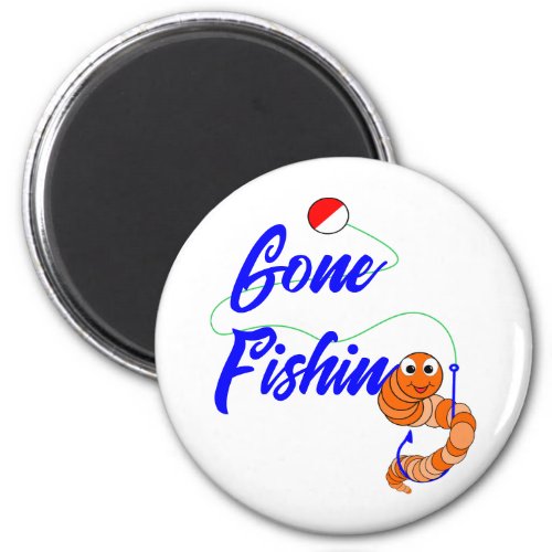 Cute Gone Fishing Cartoon Fishing Worm and Bobber Magnet
