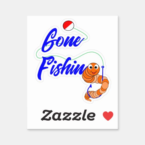 Cute Gone Fishing Cartoon Fishing Worm and Bobber Sticker