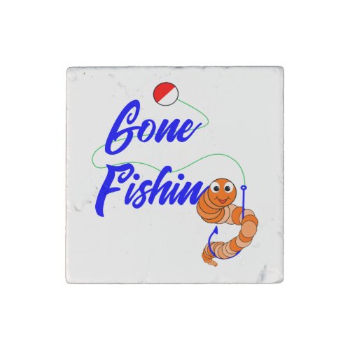 Cute Gone Fishing Cartoon Fishing Worm and Bobber Stone Magnet