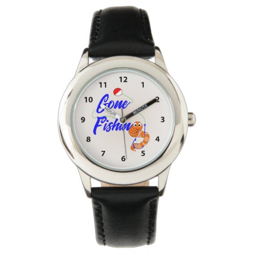 Cute Gone Fishing Cartoon Fishing Worm and Bobber Watch