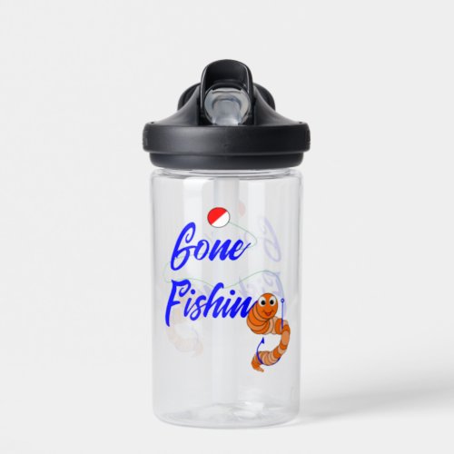 Cute Gone Fishing Cartoon Fishing Worm and Bobber Water Bottle