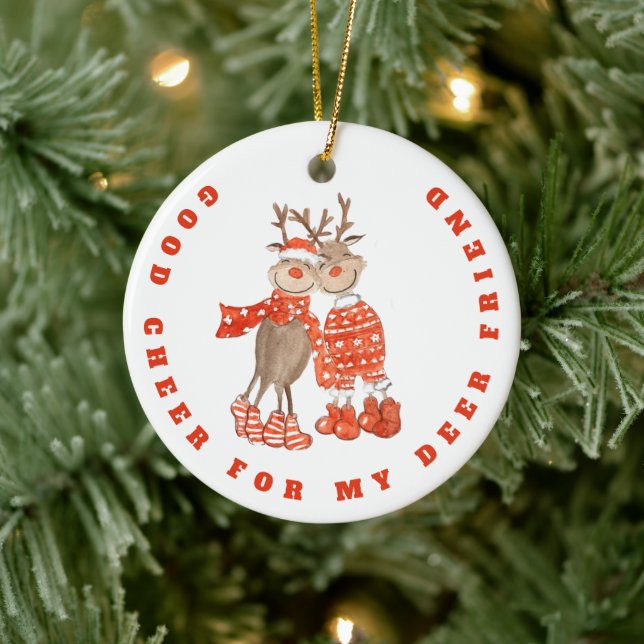 Cute Good Cheer for My Deer Friend Names  Ceramic Ornament (Tree)