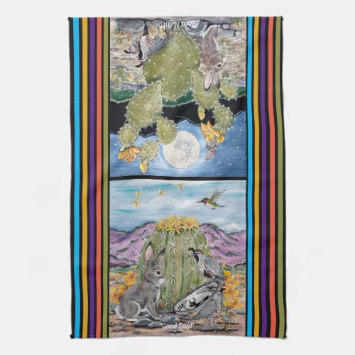 Cute Good Day Night Southwest Animal Desert Cactus Kitchen Towel