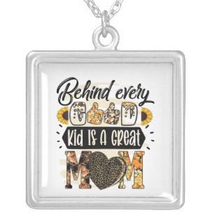 Cute good kid great Mom word art Silver Plated Necklace